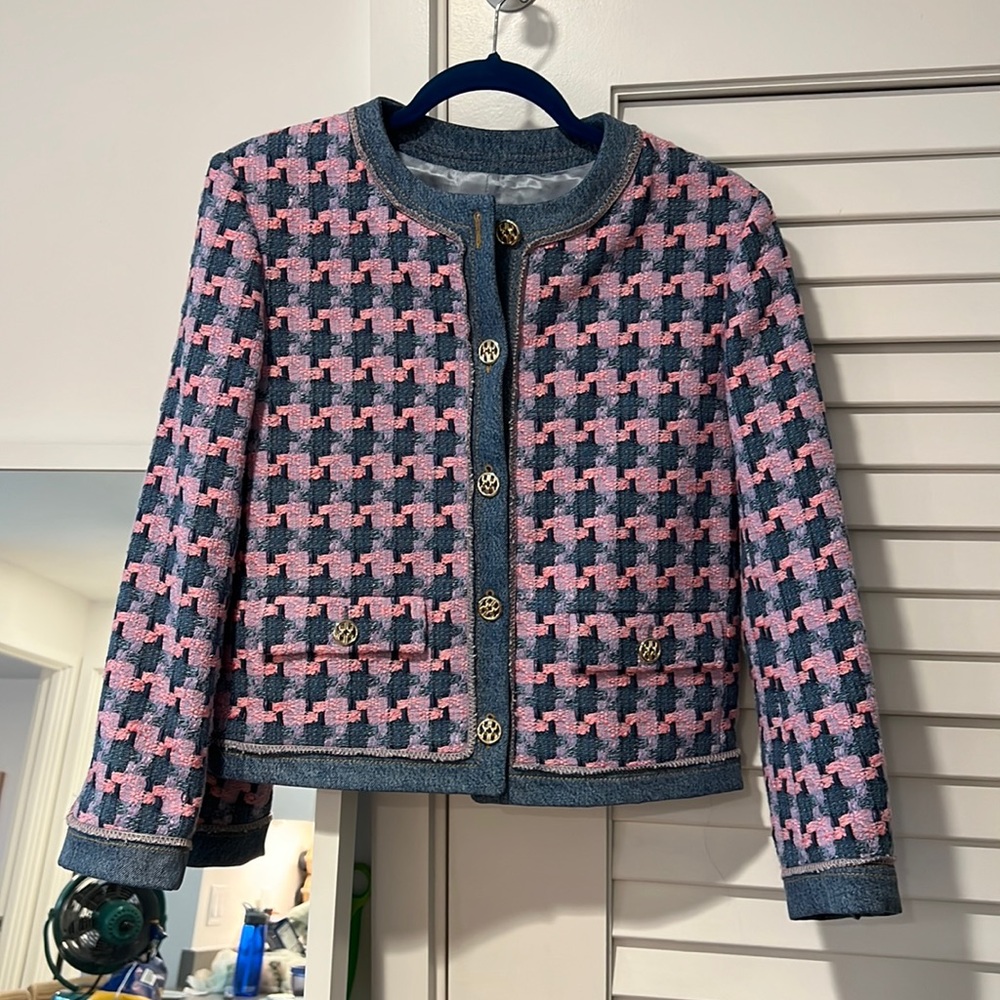 Sandro Philipa Denim Tweed Jacket